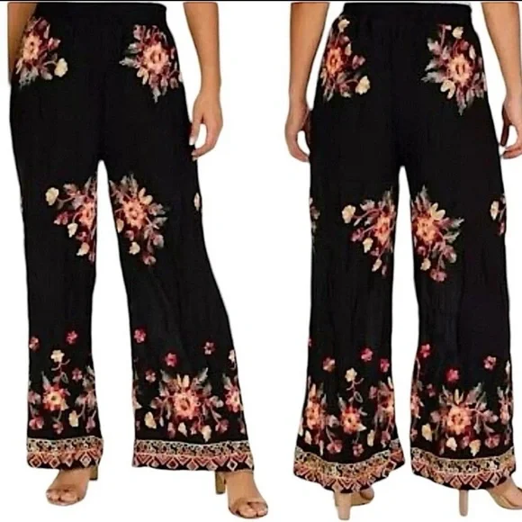 Anthropologie Liv Los Angeles Black Floral Pants size XL - Picture 2 of 9